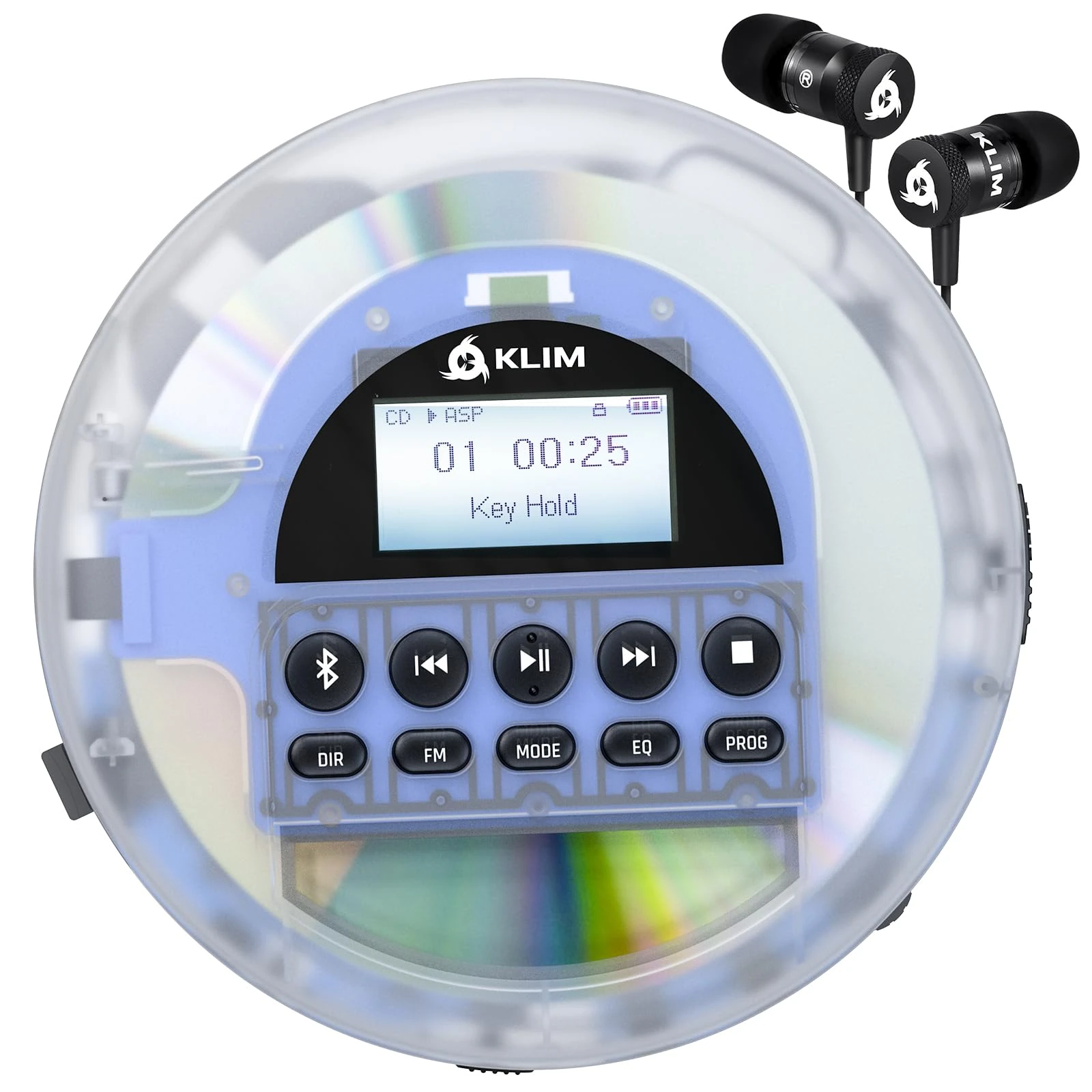 KLIM Nomad Transparent - NEW - Portable CD Player with Long-Lasting Battery - Includes Headphones - Radio FM - MP3 CD Player Portable - TF Card Radio FM Bluetooth - Ideal for Cars