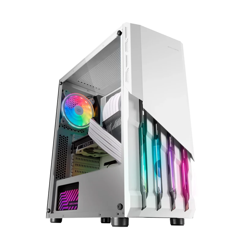 Mars Gaming MC-X2 White, PC Gaming ATX Case, FRGB Steel Front, 2 Fans 12cm FRGB, Full Side Window