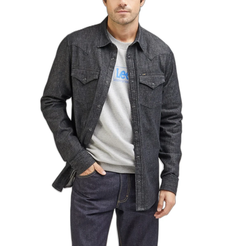 Lee Men's Regular Western Shirt, Washed Black, M