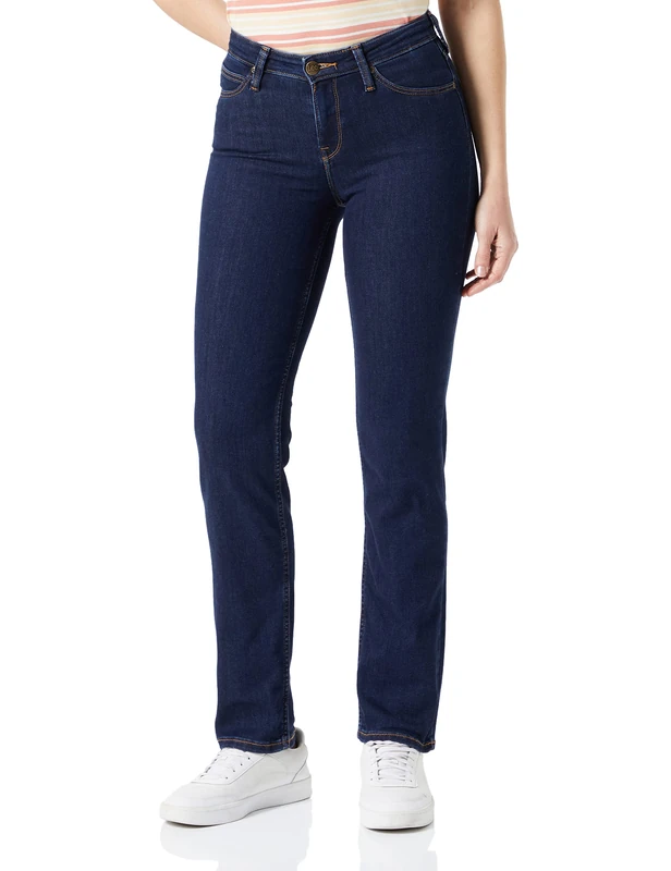Lee Women's Marion Straight Jeans, Solid Blue, 34W x 31L