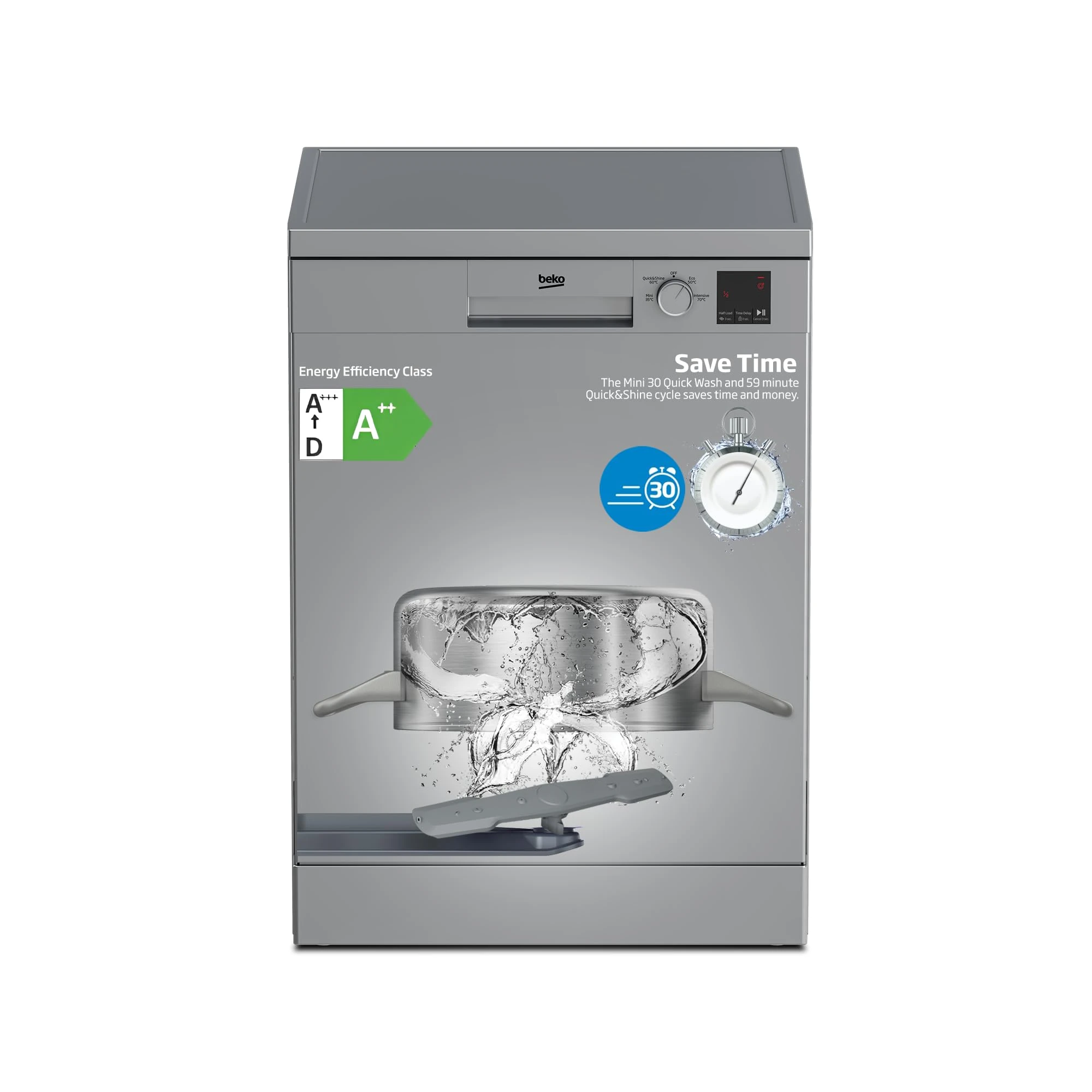 Beko DVN04X20S Full Size Dishwasher - Silver - E Rated