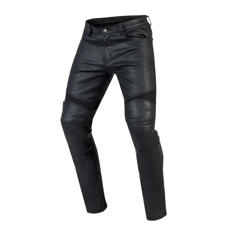 OZONE MOTO Men's Rusty Motorcycle Trousers, Black Waxed, 42W / 34L