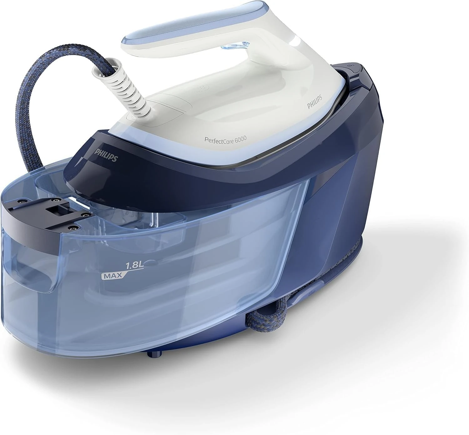 Philips Domestic Appliances PerfectCare 6000 Series Steam Generator - 2400W, 500g Steam Boost, 6.5 Bar Pressure, OptimalTEMP Technology, 1.8L Tank, White/Blue (PSG6026/20)