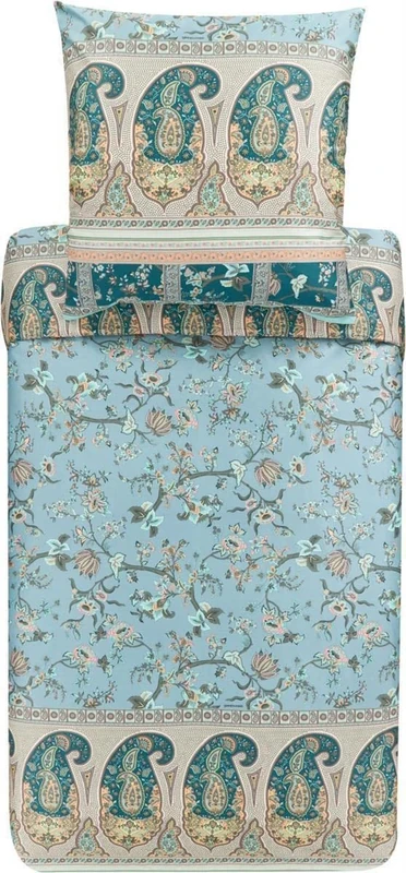 Bassetti Genova V1 9325196 Bed Linen Set Made of Cotton Mako Satin in Green 2-Piece with Zip Closure 240 x 220 cm / 80 x 80 cm