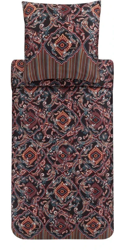 Bassetti Sulmona 9323478 Bed Linen Set Cotton Mako Satin in Black 2-Piece with Zip Closure 200 x 200 cm / 80 x 80 cm