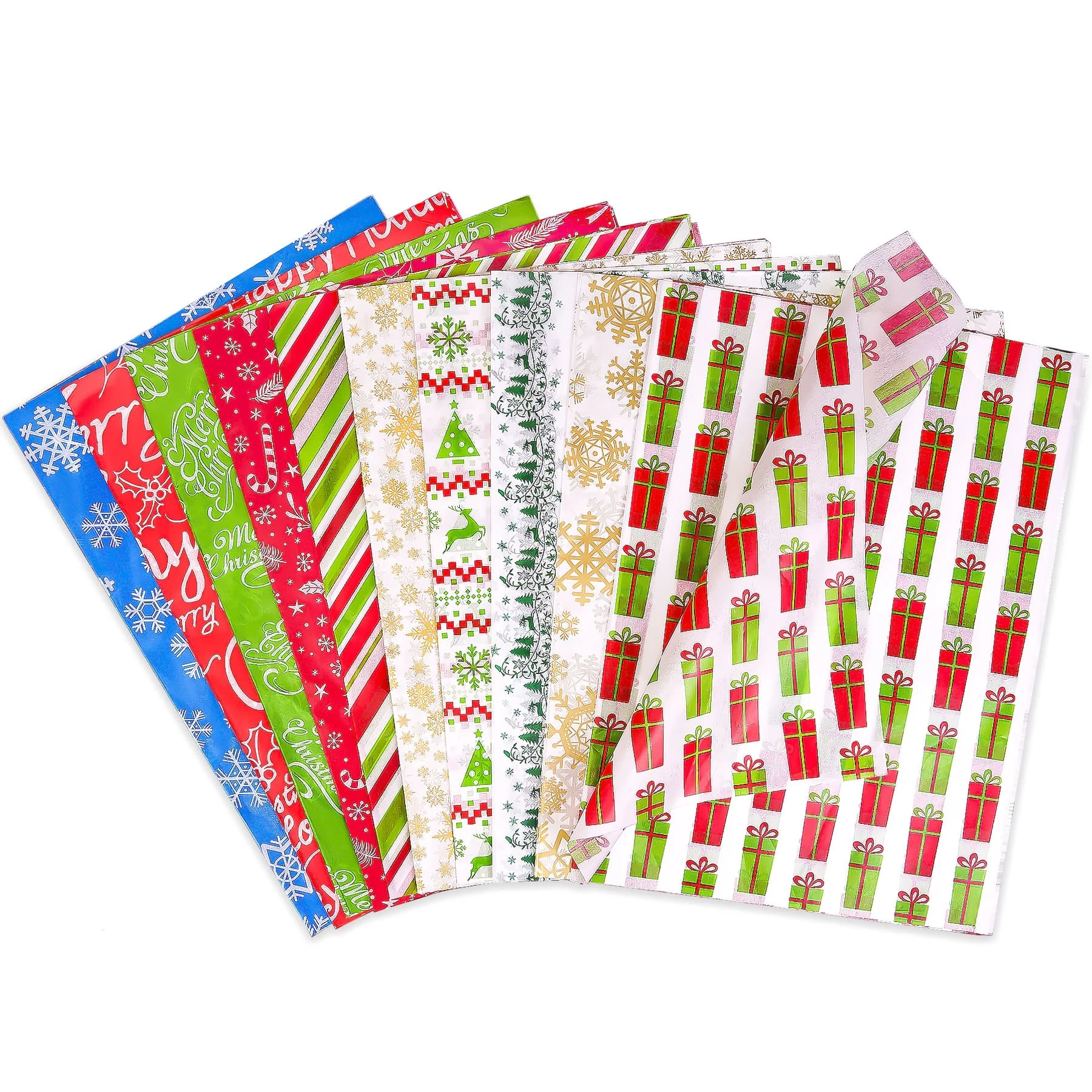 Larcenciel Christmas Tissue Paper, 100 Sheets Tissue Paper for Gift Bag & Wrapping Gift, Colourful Xmas Gift Wrap, Snowflake Reindeer Bell Xmas Wrapping Paper for Packaging, Craft, DIY, Decor, 35x50cm