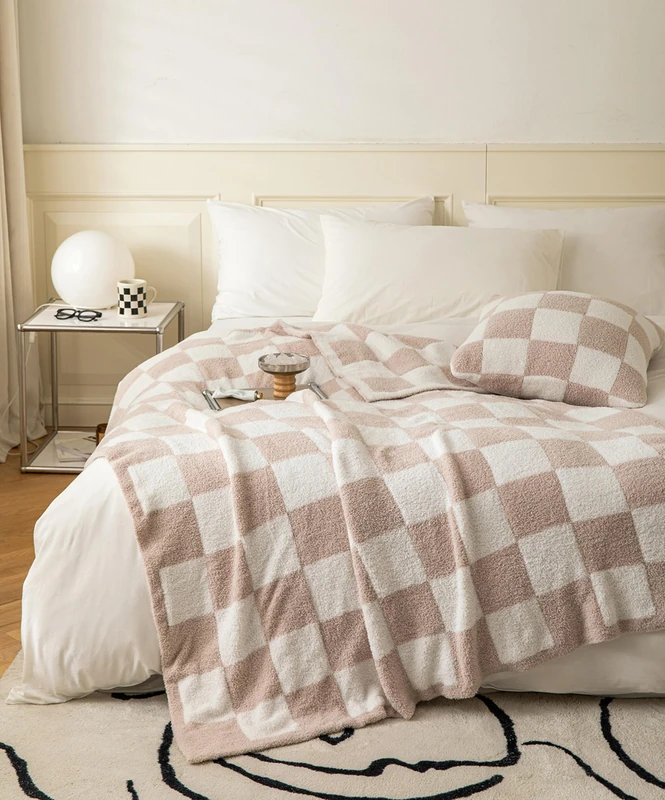 REPRECONF Ultra Soft Cozy Buffalo Checkerboard Grid Fluffy Microfiber Queen Size 90"X90" Bed Blanket Duvet Cover Checkered Knitted Blanket Lightweight Fleece for Sofa Couch Bed Travel Cream