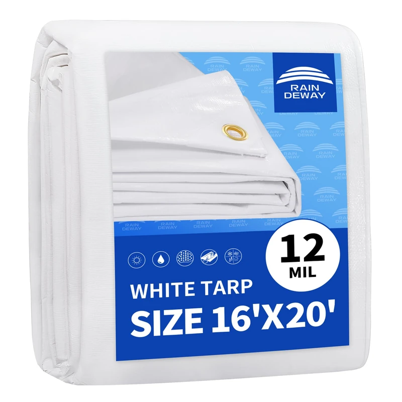 RAINDEWAY 16' X 20' White Heavy Duty Large Waterproof Poly Tarp Cover