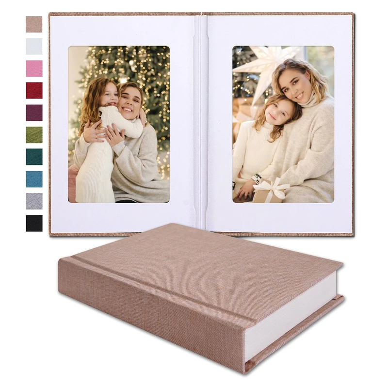 Pssoss Small 4x6 Photo Album with Writing Space Holds 30 Photos Ideal for Wedding Theme-Album and Baby Photo Album (Beige)