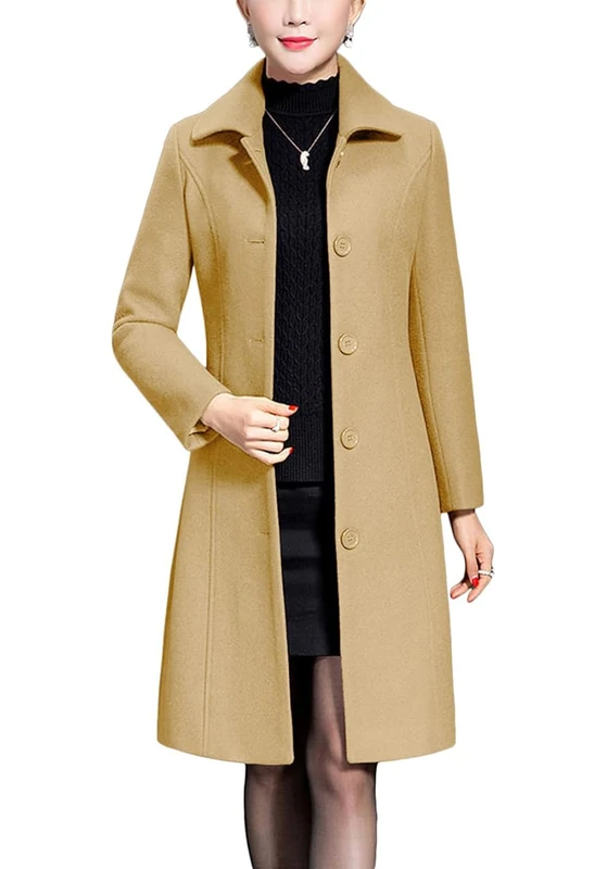 Jenkoon Women's Wool Trench Coat Winter Long Thick Overcoat Walker Coats, Khaki, Large