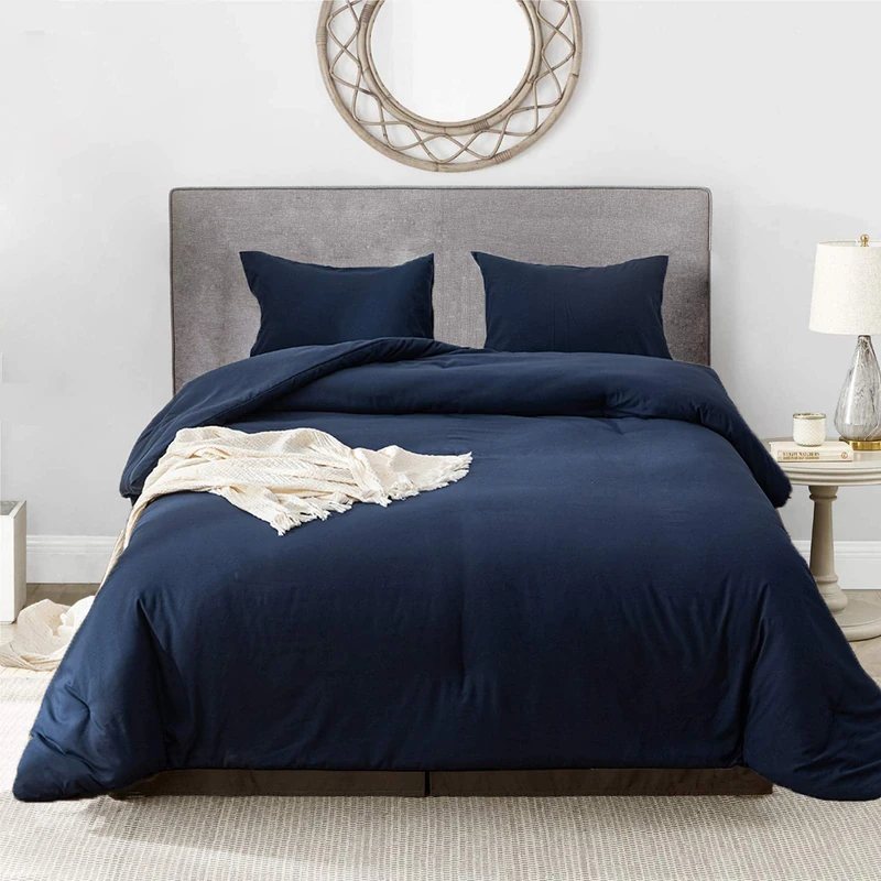 Luxlovery Navy Blue Comforter Set California King Size Navy Bedding Comforter Sets Comfy Soft Dark Blue Blanket Quilts Lightweight 3 Piece Bedding Set for Adults Cal King Size Bed