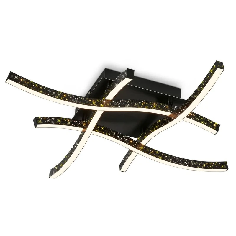 Briloner - LED ceiling light with flickering effect, warm white color temperature, curved LED ceiling light, LED living room lamp, black, 645x645x100mm