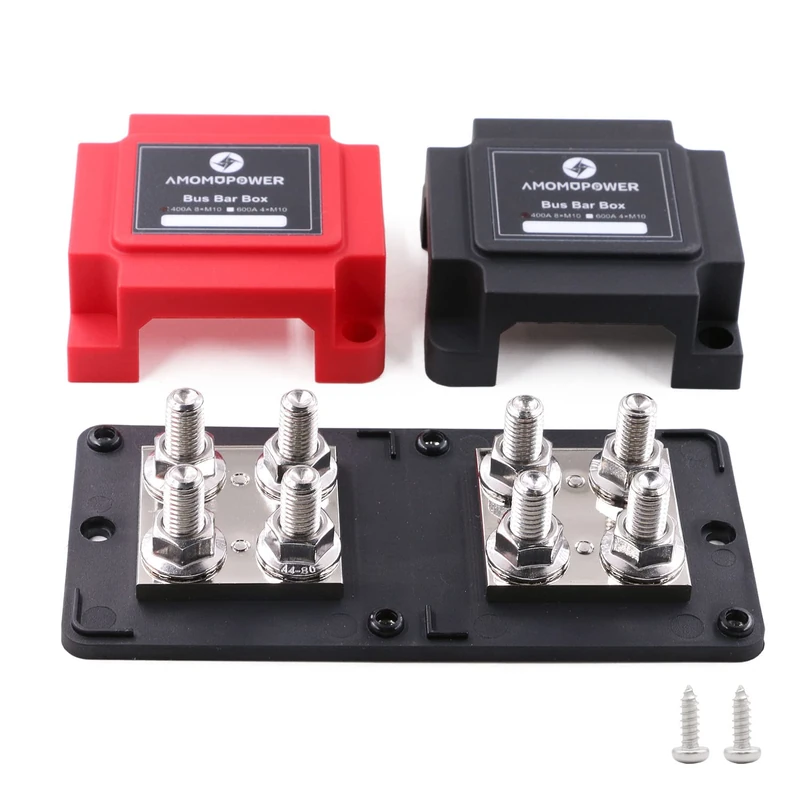 T Tocas Heavy Duty Bus Bar Copper Busbar 12V-48V 400A with 8X M10 Studs Power Distribution Block, DC Battery Busbars Terminals Blocks 400 Amp for Car Truck Caravan Marine Yacht Boat Solar, Black& Red