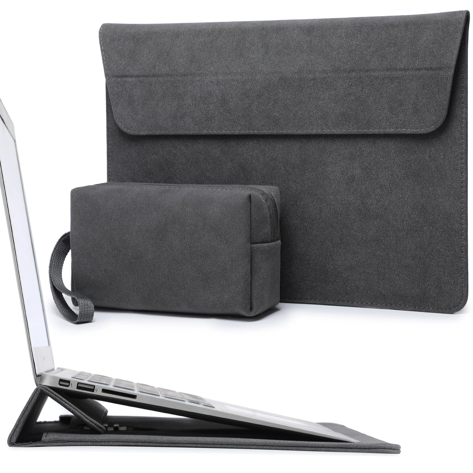 HYZUO 13.3-14 Inch Laptop Sleeve Case Bag with Adjustable Stand for MacBook Pro 14 M5/M4/M3/M2/M1 Pro/Max 2026-2021, MacBook Air/Pro 13.3, 13.8-13 Surface Laptop, with Pouch, Space Grey