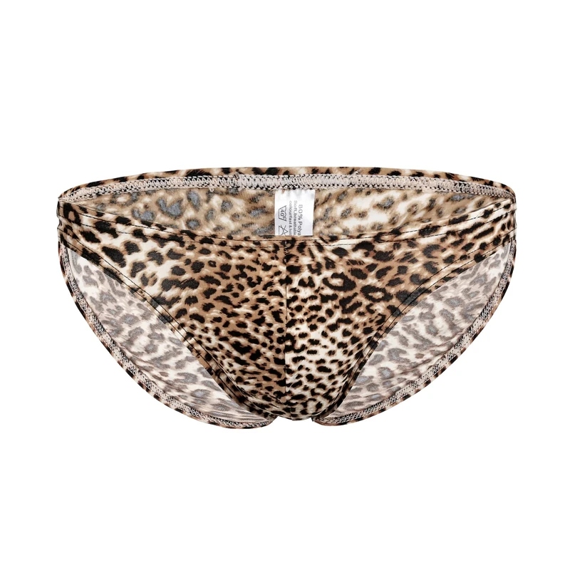 Drelaar Men's Low Rise Pouch Underpants Sexy Leopard Soft Underwear Briefs Medium Brown