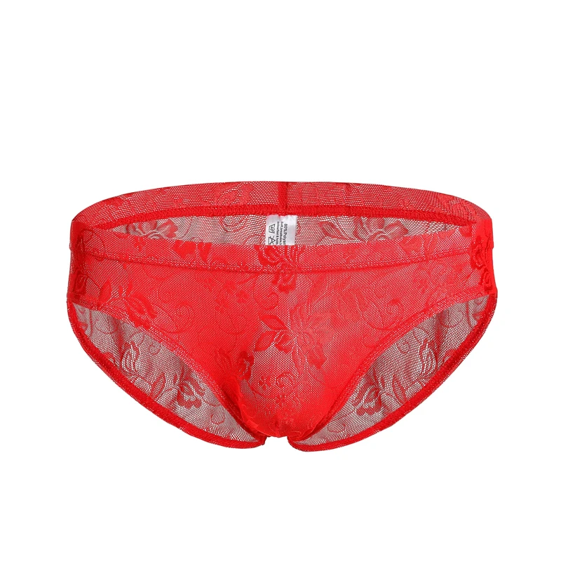 Drelaar Men's Breathable Semi-Transparent Briefs Underpants Comfy Low Rise Underwear Small Red