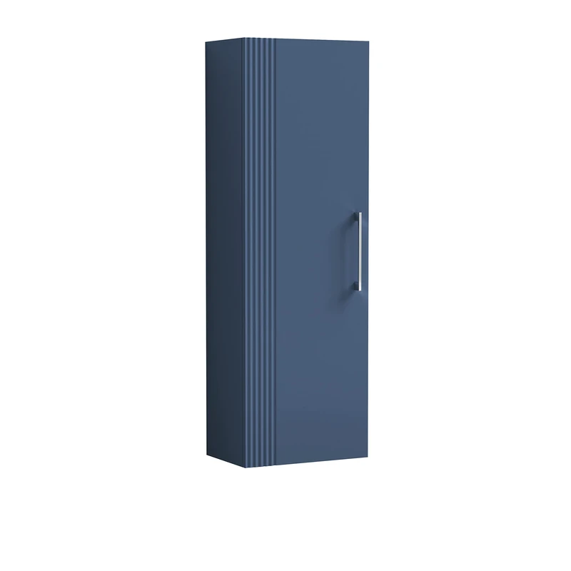 nuie FLT362 Deco Modern Bathroom Wall Hung 1 Soft Close Door Part Fluted Tall Unit, Satin Blue
