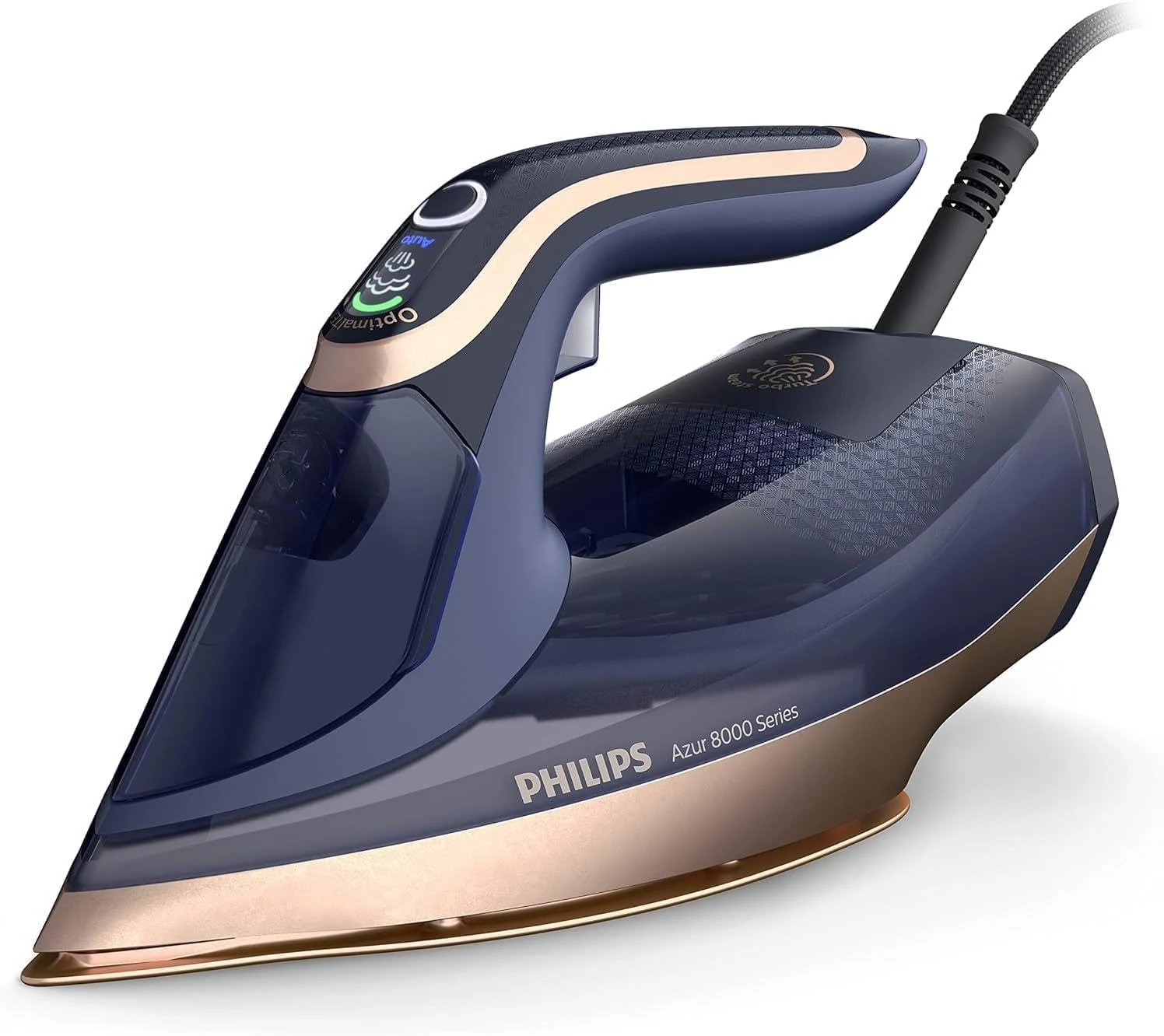 Philips Azur 8000 Steam Iron, 3000W Power, Turbo Boost Steam 260g, 85g/min Continuous Steam, Intelligent Steam Sensor, 350ml Tank, Auto Shut-Off, Vertical Steam Shots, Dark Blue (DST8050/26)