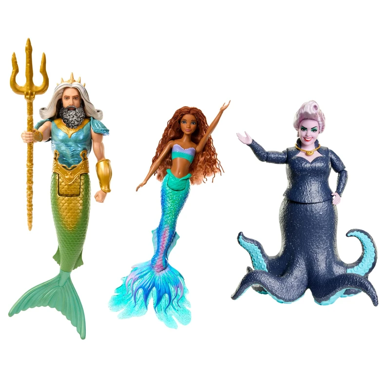 Disney The Little Mermaid Ariel, King Triton and Ursula Dolls, Set of 3 Fashion Dolls in Signature Outfits, Toys Inspired by the Movie, HND28