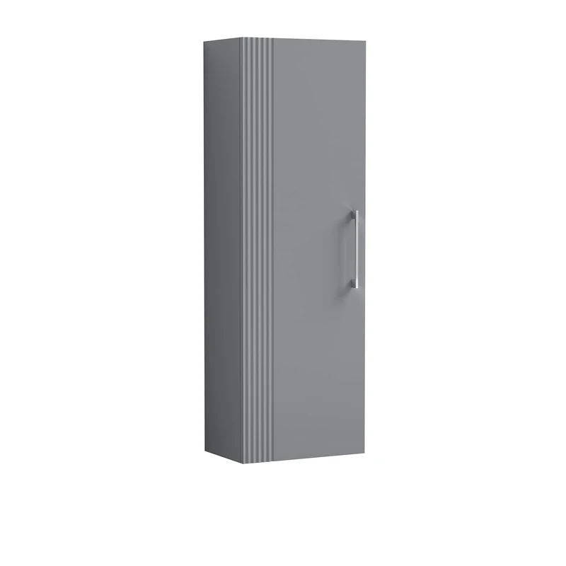 nuie Modern Bathroom Wall Hung 1 Soft Close Door Part Fluted Tall Unit, Satin Grey, 400mm