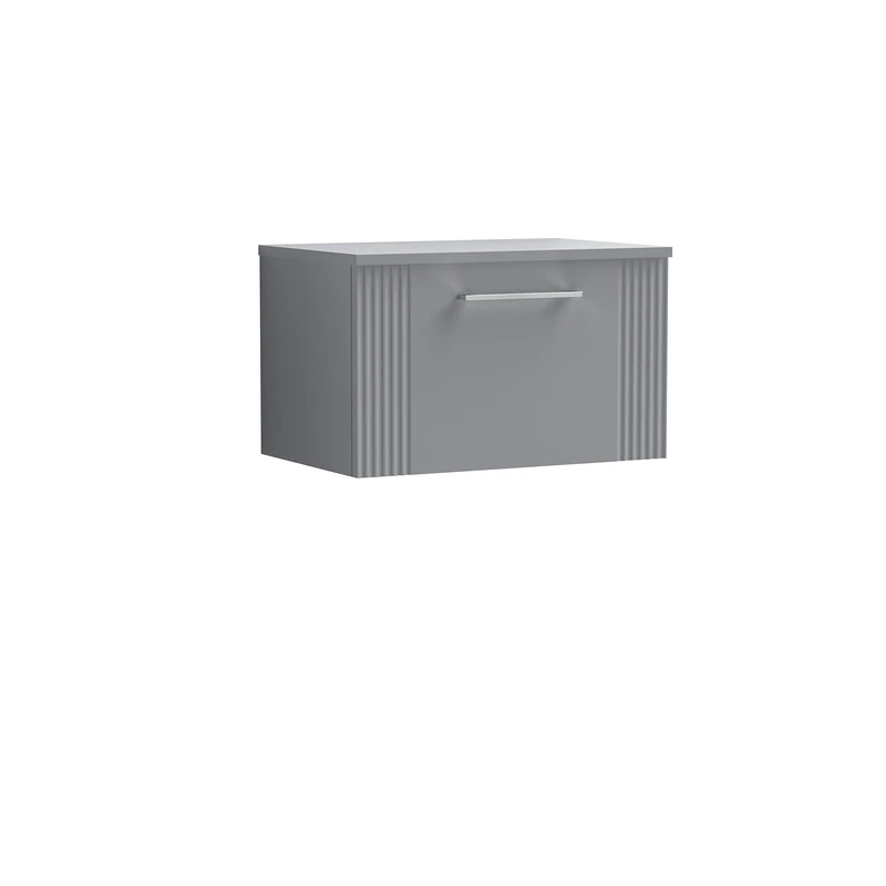 nuie DPF294W Deco Modern Bathroom Wall Hung 1 Drawer Part Fluted Vanity Basin Unit with Worktop, Satin Grey