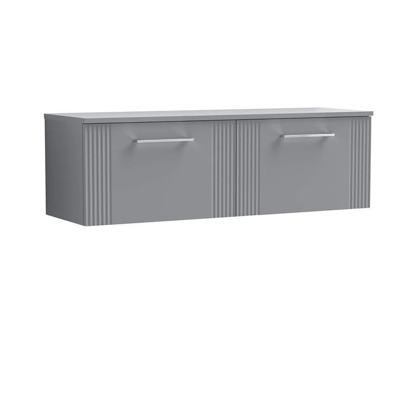 nuie DPF294W2 Deco Modern Bathroom Wall Hung 2 Drawer Part Fluted Vanity Basin Unit with Double Worktop, 1200mm, Satin Grey