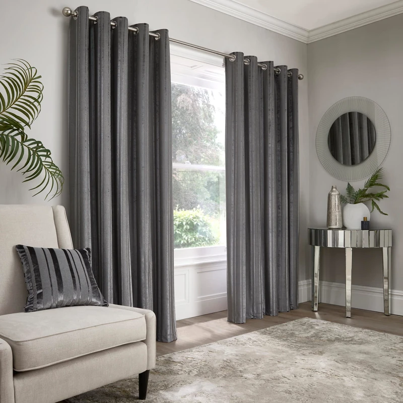 Appletree Boutique - Conrad - Jacquard Pair of Eyelet Curtains - 90" Width x 72" Drop (229 x 183cm) in Slate