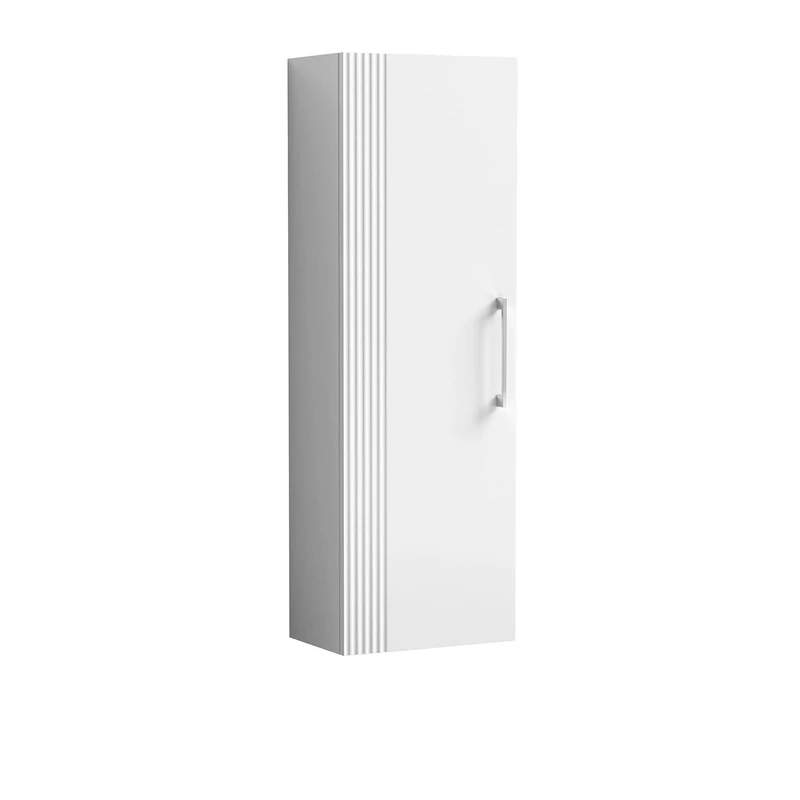 nuie FLT162 Deco Modern Bathroom Wall Hung 1 Soft Close Door Part Fluted Tall Unit, Satin White