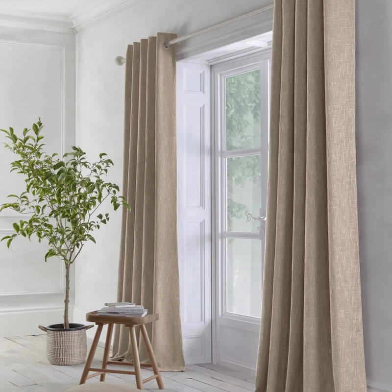 Appletree Loft - Boucle - Woven Pair of Eyelet Curtains - 66" Width x 72" Drop (168 x 183cm) in Linen