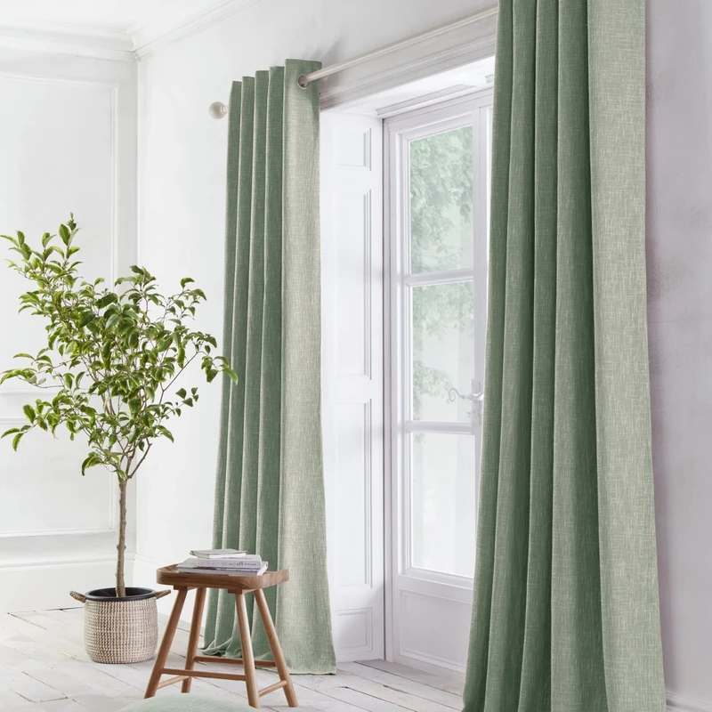 Appletree Loft - Boucle - Woven Pair of Eyelet Curtains - 66" Width x 72" Drop (168 x 183cm) in Green