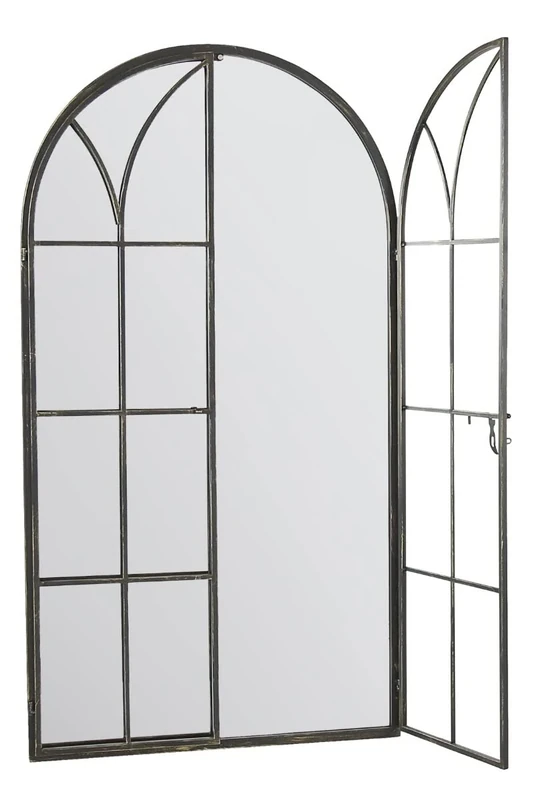 MirrorOutlet Metal Rustic Arched Opening Window Garden Mirror New 160cm X 85cm, GMA033, Black, 160 x 85