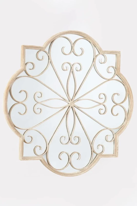 Large Metal Rustic Rose Petal shaped Garden Outdoor Mirror Cream 90cm X 90cm