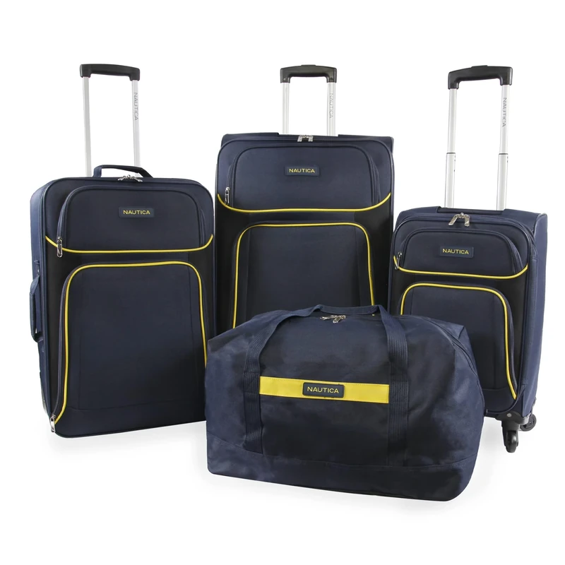 Nautica Seascape Collection 4pc Softside Luggage Set, Navy/Yellow, Seascape Collection 4pc Softside Luggage Set