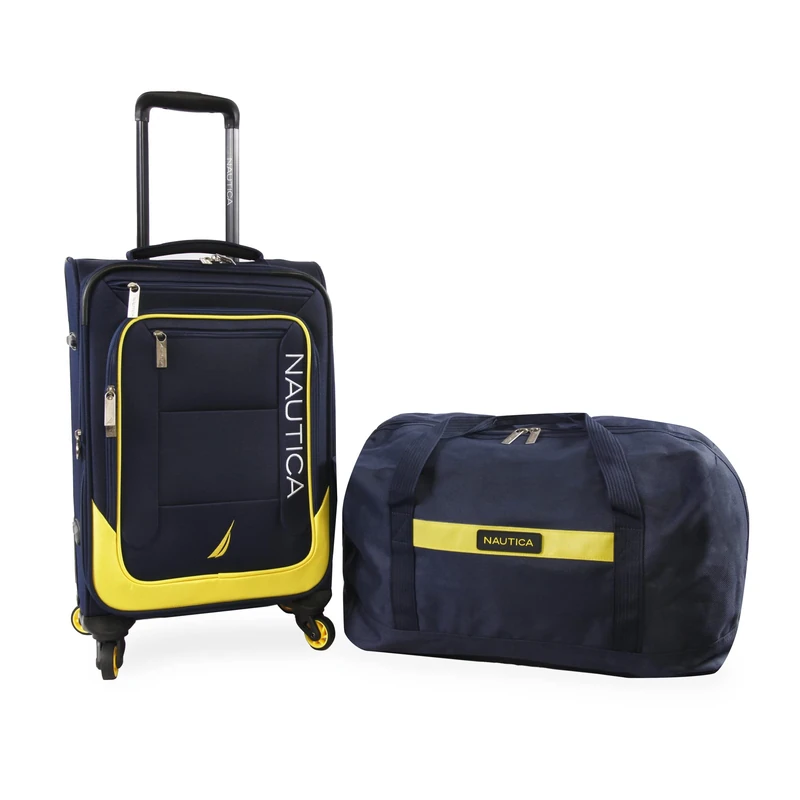 NAUTICA Pathfinder 2pc Softside Luggage Set, Navy/Yellow, Pathfinder 2pc Softside Luggage Set - Image 1