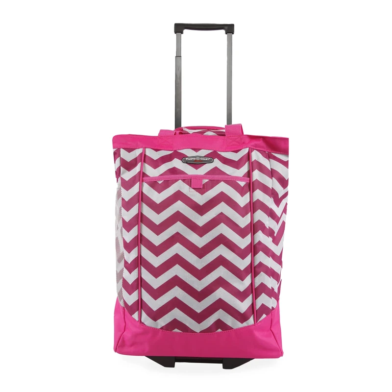 Pacific Coast Signature Large Rolling Shopper Tote Bag, Chevron Fuchsia, L, Large Rolling Shopper Tote