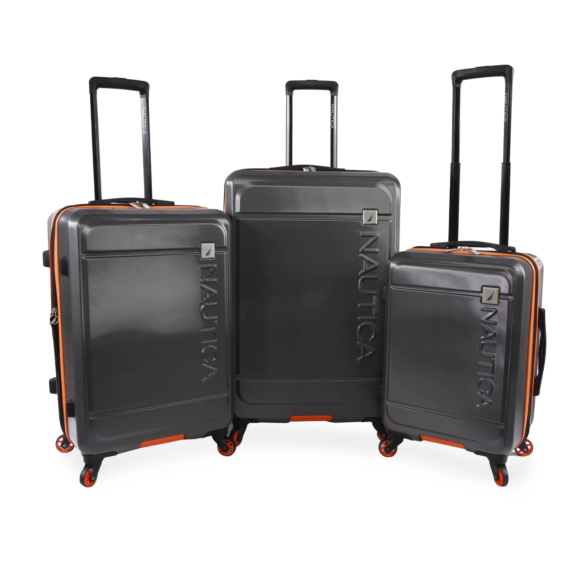NAUTICA Roadie 3pc Hardside Luggage Set, Grey/Orange, Roadie 3pc Hardside Luggage Set