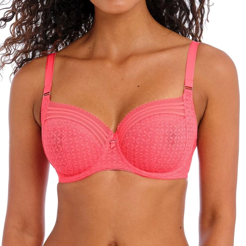 Freya Women's Viva Lace Underwire Side Support Bra Full Coverage, Opaque, Sunkissed Coral, 32E