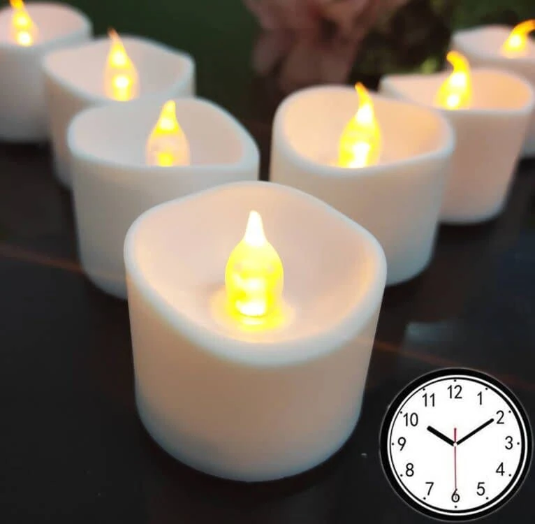 Jialine Led Tea Lights with Timer, 18 Hours Off in 24 Hour Cycle, Battery Flameless Flickering Tea Lights Votive Candles for Halloween, Weddings, Parties in Warm Yellow