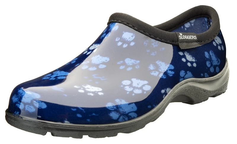 Sloggers Waterproof Garden Shoe for Women – Outdoor Slip-On Rain and Garden Clogs with Premium Comfort Support Insole, (Grungy Paw Blue), (Size 6), Grungy Paw Print Blue, 4 UK