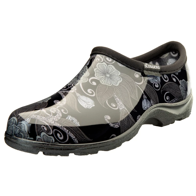 Sloggers Waterproof Garden Shoe for Women – Outdoor Slip-On Rain and Garden Clogs with Premium Comfort Support Insole, (Floral Mod Black), (Size 6), Mod Floral Print Black, 4 UK