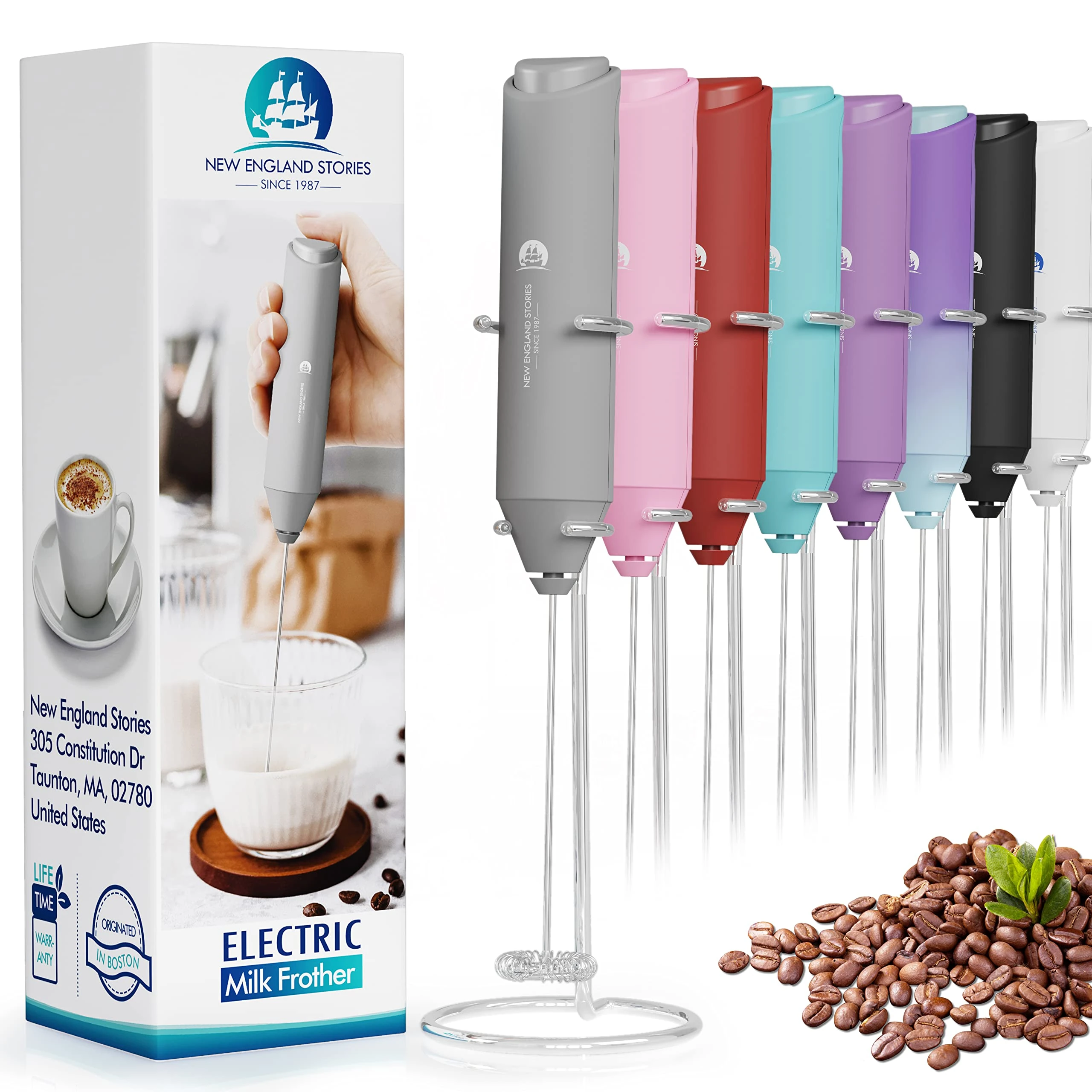 Electric Milk Frother Handheld, Battery Operated Whisk Beater Foam Maker for Coffee, Cappuccino, Latte, Matcha, Hot Chocolate, Mini Drink Mixer, With Stand, Grey