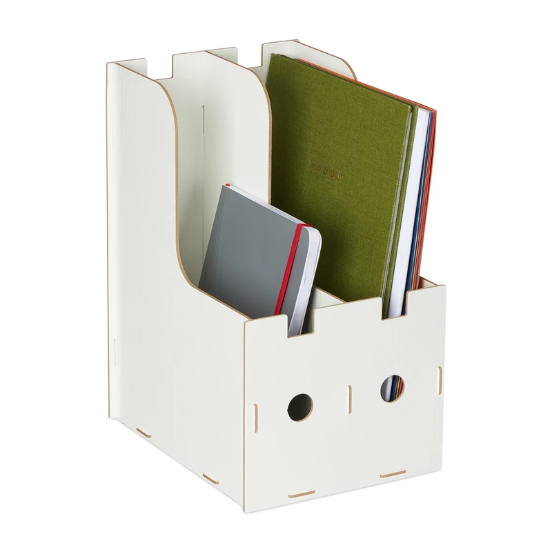 Relaxdays Filing Cabinet with 2 Compartments, DIN A4-C4 Format, DIY MDF Sturdy Organiser, HWD: 32 x 18.5 x 24 cm, White