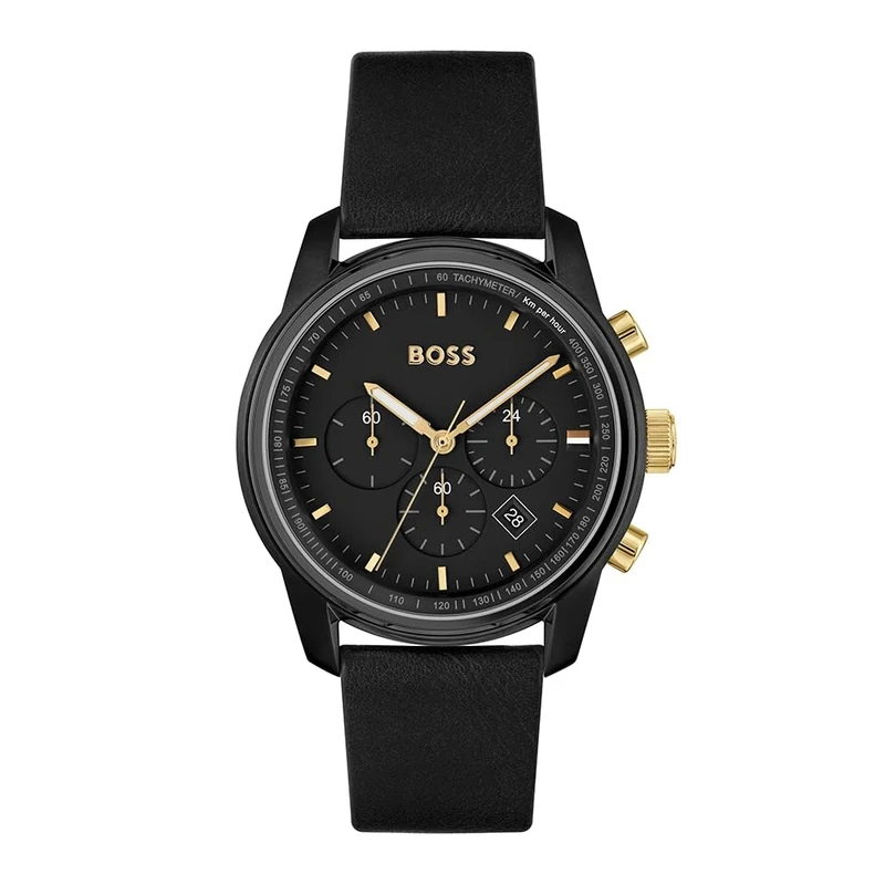 BOSS Chronograph Quartz Watch for Men with Black Leather Strap - 1514003