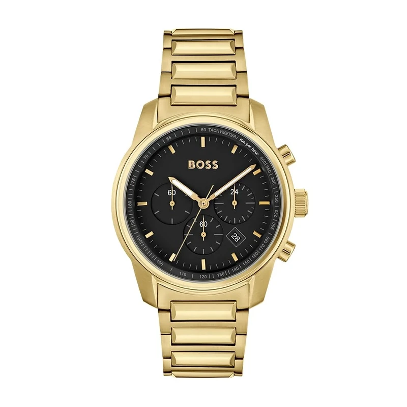 BOSS Chronograph Quartz Watch for Men Trace Collection with Gold Colored Stainless Steel Bracelet - 1514006