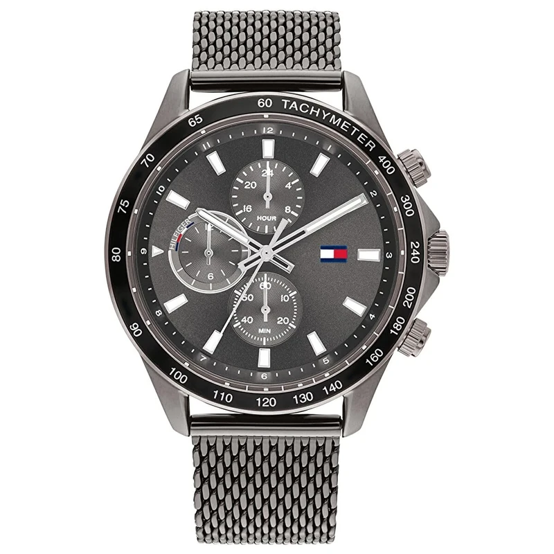 Tommy Hilfiger Analogue Multifunction Quartz Watch for Men with Gunmetal Stainless Steel Mesh Bracelet - 1792019