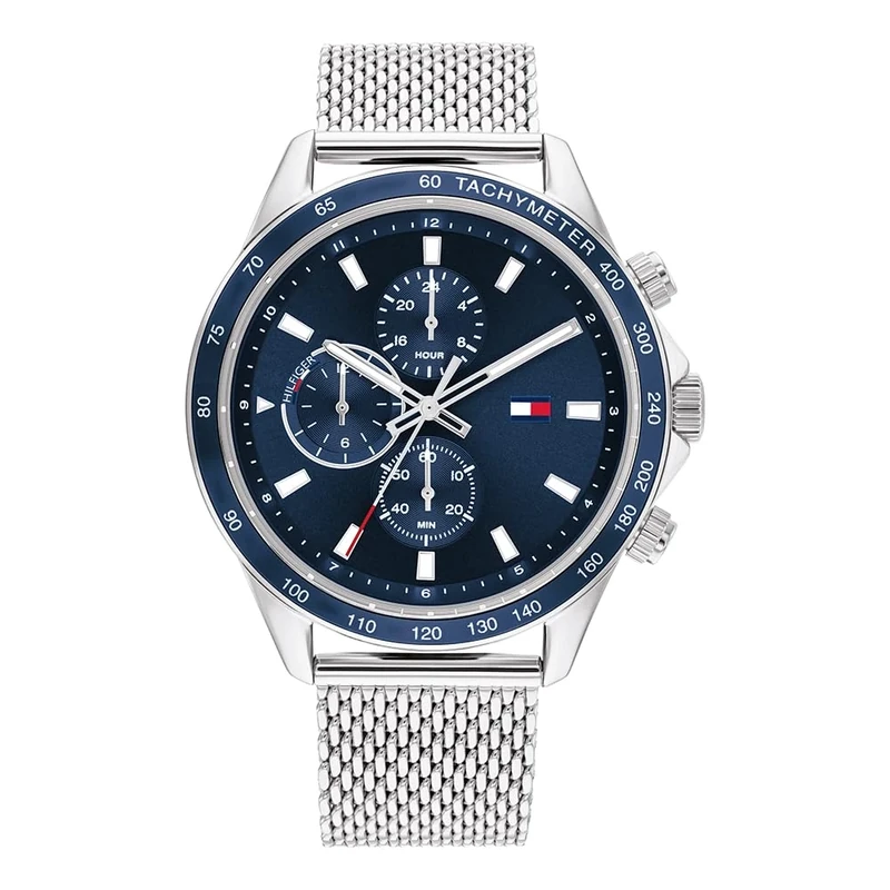 Tommy Hilfiger Analogue Multifunction Quartz Watch for Men with Silver Stainless Steel Mesh Bracelet - 1792018