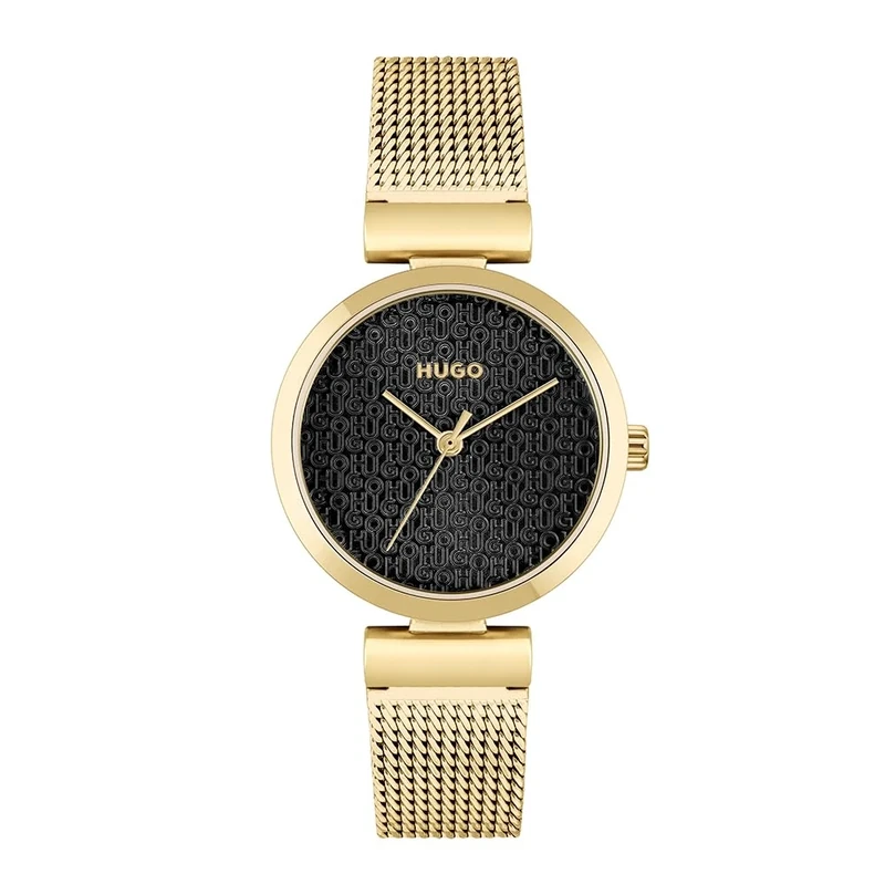 HUGO Analogue Quartz Watch for Women #Sweet Collection with Gold Colored Stainless Steel Mesh Bracelet - 1540129