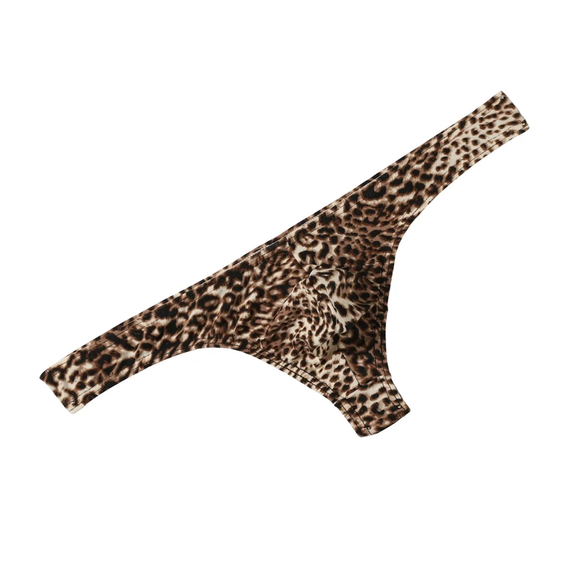 Drelaar Men's Leopard Printed Low Waist Comfortable Pouch Underwear Sexy Thongs Small Brown