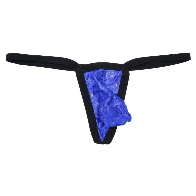 Drelaar Men's Sexy Trap Underwear Soft Breathable Low Rise T-Back See-Through G-strings Small Blue