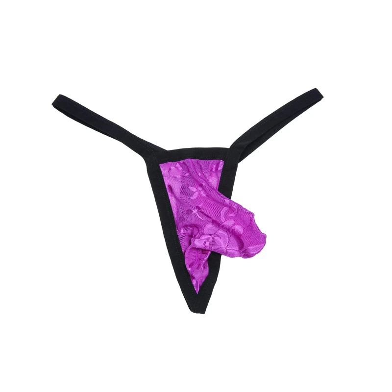 Drelaar Men's Sexy Trap Underwear Soft Breathable Low Rise T-Back See-Through G-strings Small Purple